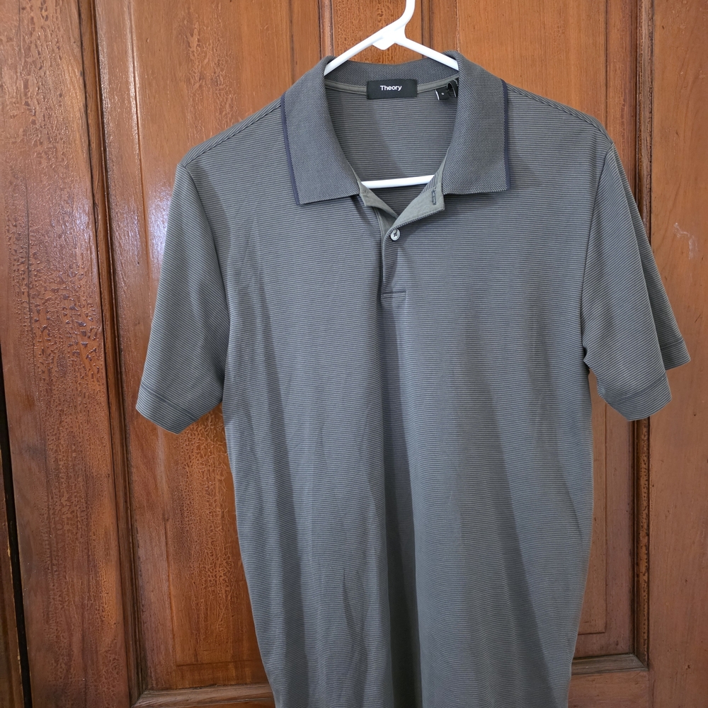Theory Men's Short Sleeve Polo in Olive Green with Contrast Trim